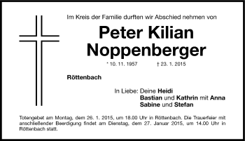 Traueranzeige von Peter Kilian Noppenberger  von Nordbayerische Nachrichten Herzogenaurach Lokal