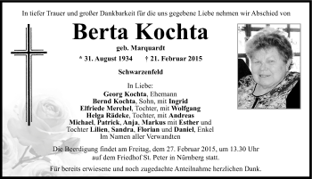 Traueranzeige von Berta Kochta von Gesamtausgabe Nürnberger Nachrichten/ Nürnberger Ztg.