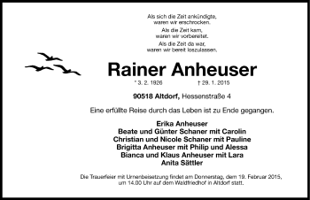 Traueranzeige von Rainer Anheuser von Gesamtausgabe Nürnberger Nachrichten/ Nürnberger Ztg.