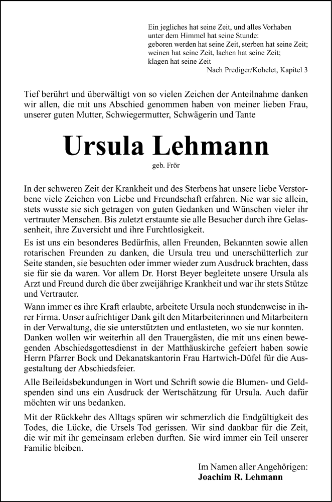  Traueranzeige für Ursula Lehmann vom 14.03.2015 aus Erlanger Nachrichten Lokal