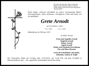 Traueranzeige von Grete Arnodt von G,HFN