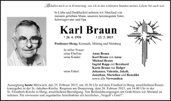 Traueranzeige von Karl Braun von Neumarkter Nachrichten Lokal