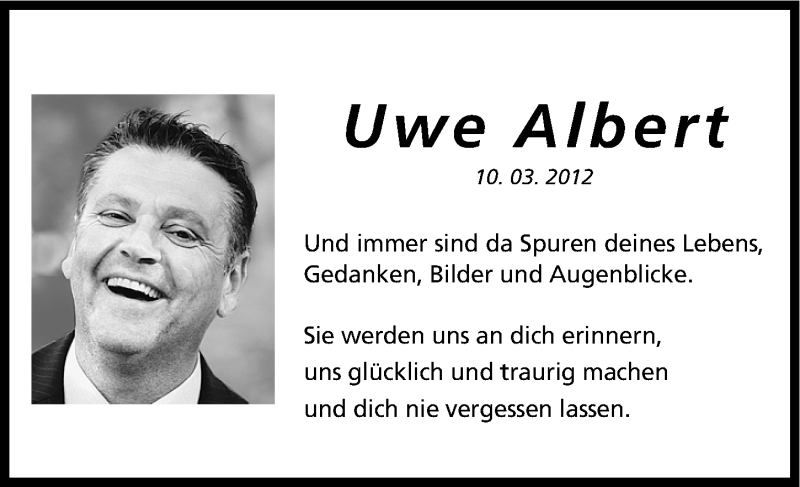  Traueranzeige für Uwe Albert vom 11.03.2015 aus Erlanger Nachrichten Lokal