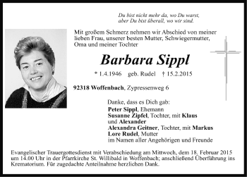 Traueranzeige von Barbara Sippl von Neumarkter Nachrichten Lokal