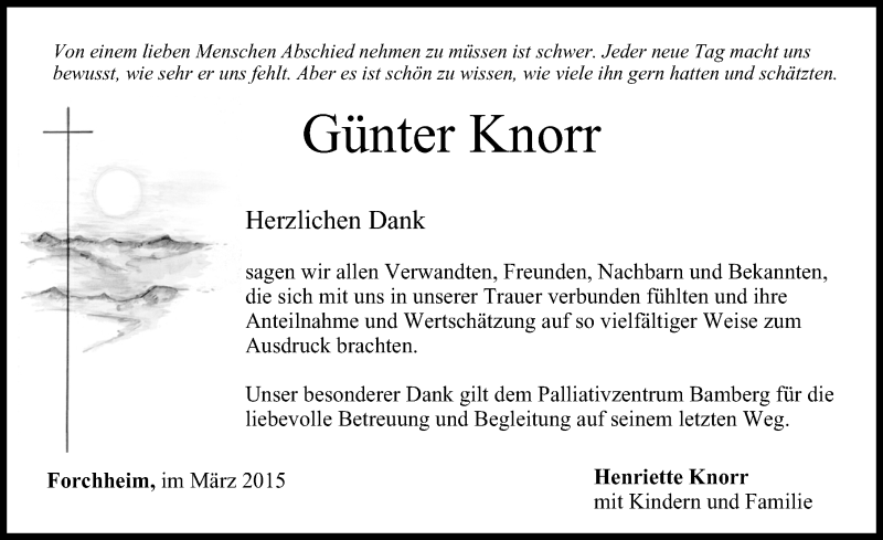  Traueranzeige für Günter Knorr vom 21.03.2015 aus Nordbayerische Nachrichten Forchheim Lokal