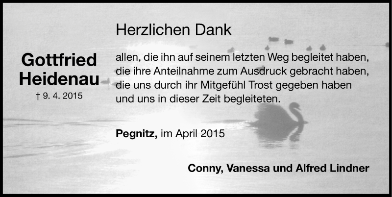  Traueranzeige für Gottfried Heidenau vom 01.05.2015 aus Nordbayerische Nachrichten Pegnitz Lokal