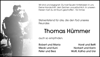 Traueranzeige von Thomas Hümmer von Nordbayerische Nachrichten Pegnitz Lokal