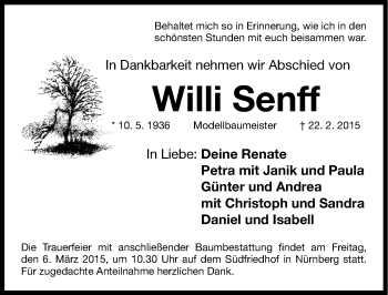 Traueranzeige von Willi Senff von Fürther Nachrichten Lokal