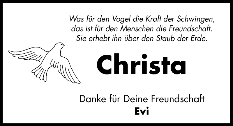  Traueranzeige für Christa Dippold vom 06.03.2015 aus Nordbayerische Nachrichten Pegnitz Lokal