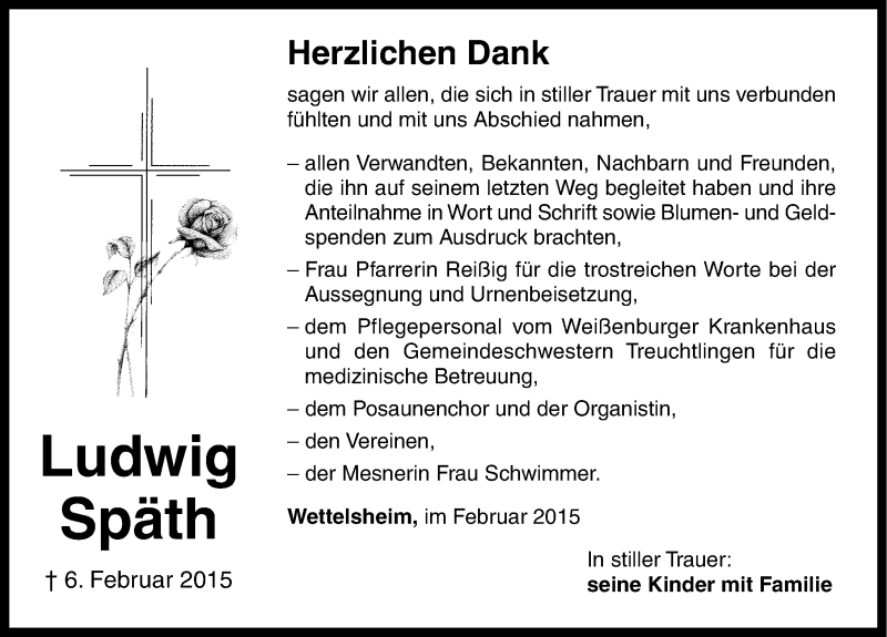  Traueranzeige für Ludwig Späth vom 25.02.2015 aus Altmühl-Bote Lokal