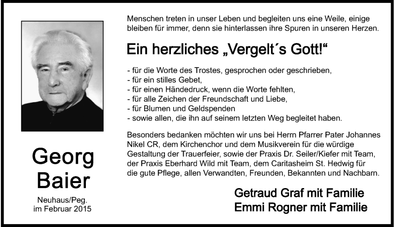  Traueranzeige für Georg Baier vom 07.03.2015 aus Nordbayerische Nachrichten Pegnitz Lokal