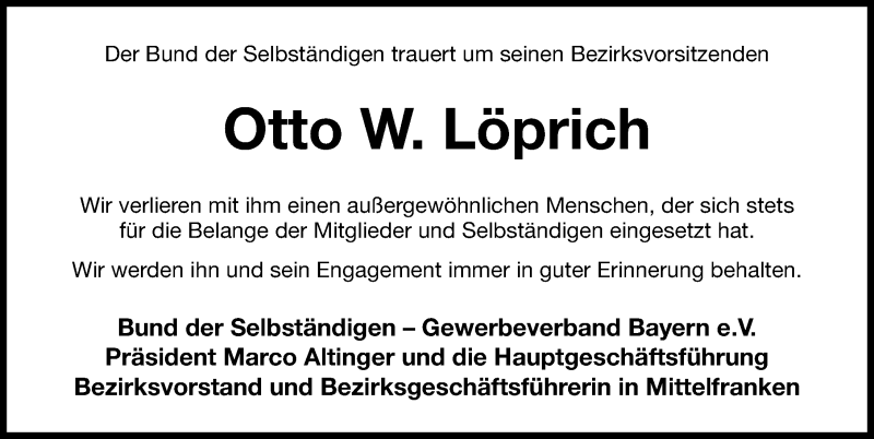  Traueranzeige für Otto Löprich vom 27.06.2015 aus Gesamtausgabe Nürnberger Nachrichten/ Nürnberger Ztg.