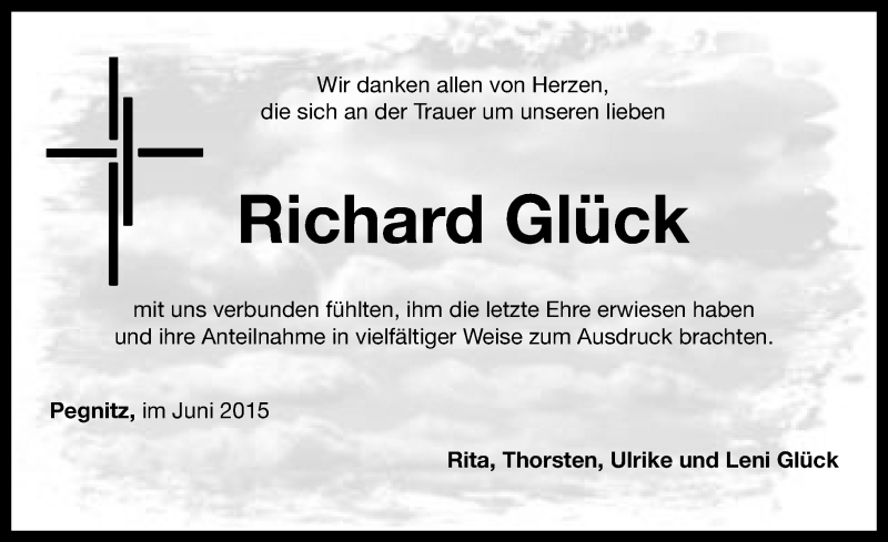 Traueranzeige für Richard Glück vom 27.06.2015 aus Nordbayerische Nachrichten Pegnitz Lokal