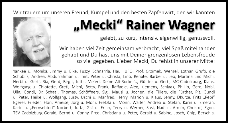  Traueranzeige für Rainer Wagner vom 24.12.2014 aus Fürther Nachrichten Lokal