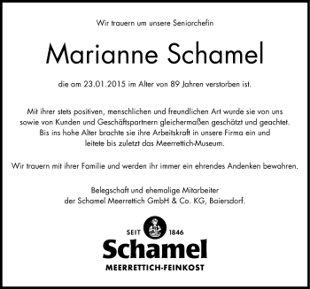 Traueranzeige von Marianne Schamel von Gesamtausgabe Nürnberger Nachrichten / Nürnberger Ztg.