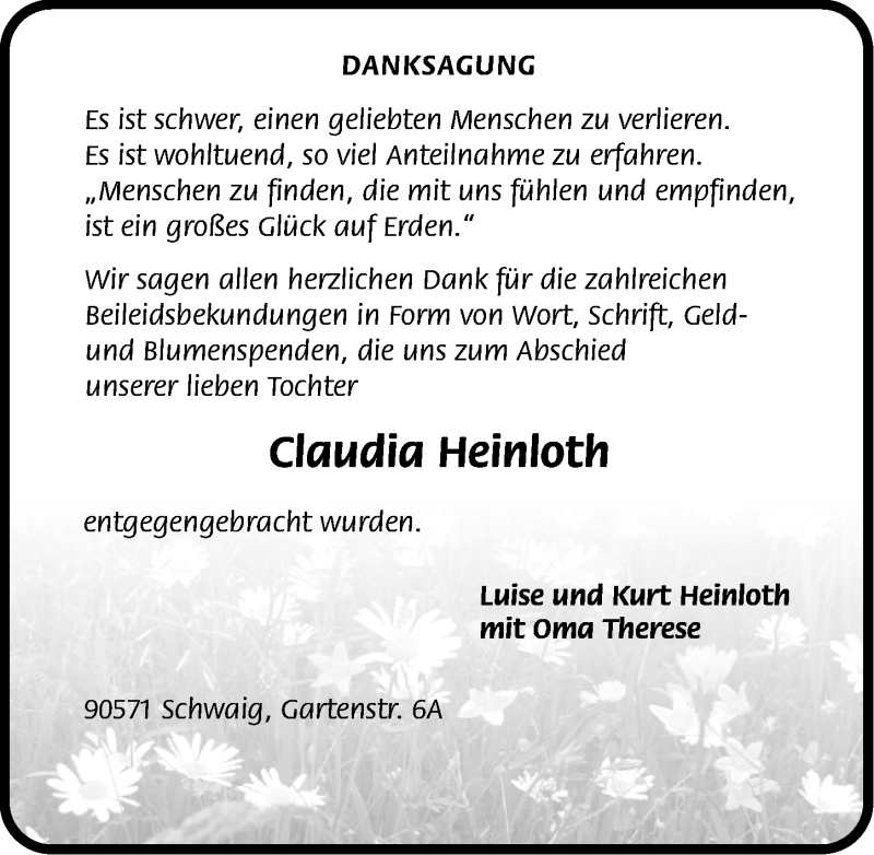  Traueranzeige für Claudia Heinloth vom 19.09.2015 aus Gesamtausgabe Nürnberger Nachrichten/ Nürnberger Ztg.