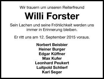 Traueranzeige von Willibald Forster von Neumarkter Nachrichten Lokal
