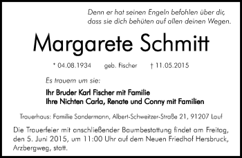 Traueranzeige von Margarete Schmitt von Gesamtausgabe Nürnberger Nachrichten/ Nürnberger Ztg.