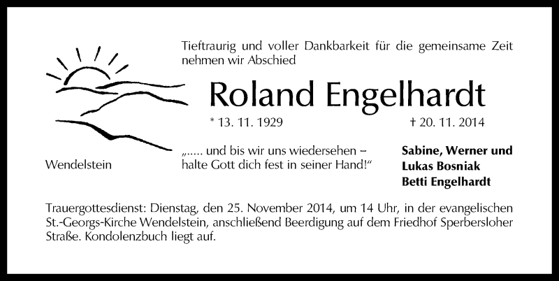  Traueranzeige für Roland Engelhardt vom 22.11.2014 aus Schwabacher Tagblatt