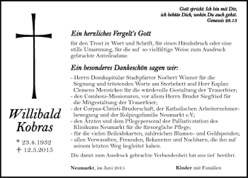 Traueranzeige von Willibald Kobras von Neumarkter Nachrichten Lokal