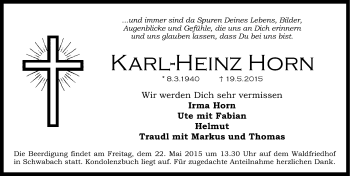 Traueranzeige von Karl-Heinz Horn von Gesamtausgabe Nürnberger Nachrichten/ Nürnberger Ztg.