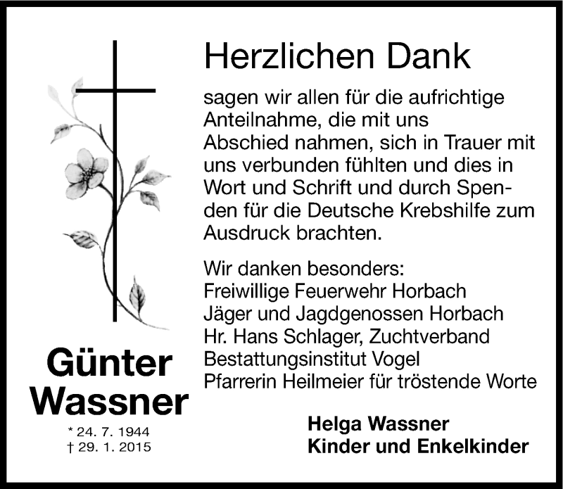  Traueranzeige für Günter Waßner vom 28.02.2015 aus Fürther Nachrichten Lokal