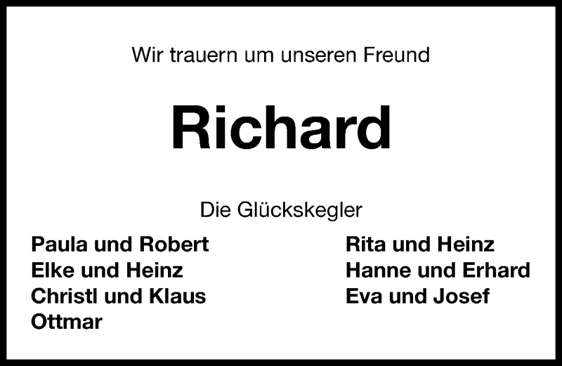  Traueranzeige für Richard Glück vom 09.06.2015 aus Nordbayerische Nachrichten Pegnitz Lokal