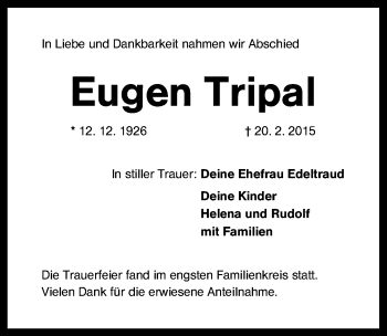 Traueranzeige von Eugen Tripal von Schwabach