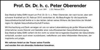 Traueranzeige von Peter Oberender von Gesamtausgabe Nürnberger Nachrichten/ Nürnberger Ztg.