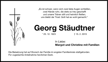 Traueranzeige von Georg Stäudtner von Fürther Nachrichten Lokal