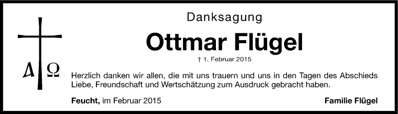  Traueranzeige für Ottmar Flügel vom 28.02.2015 aus Gesamtausgabe Nürnberger Nachrichten/ Nürnberger Ztg.