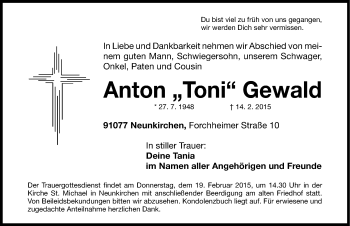 Traueranzeige von Anton Gewald von HEN,HFO