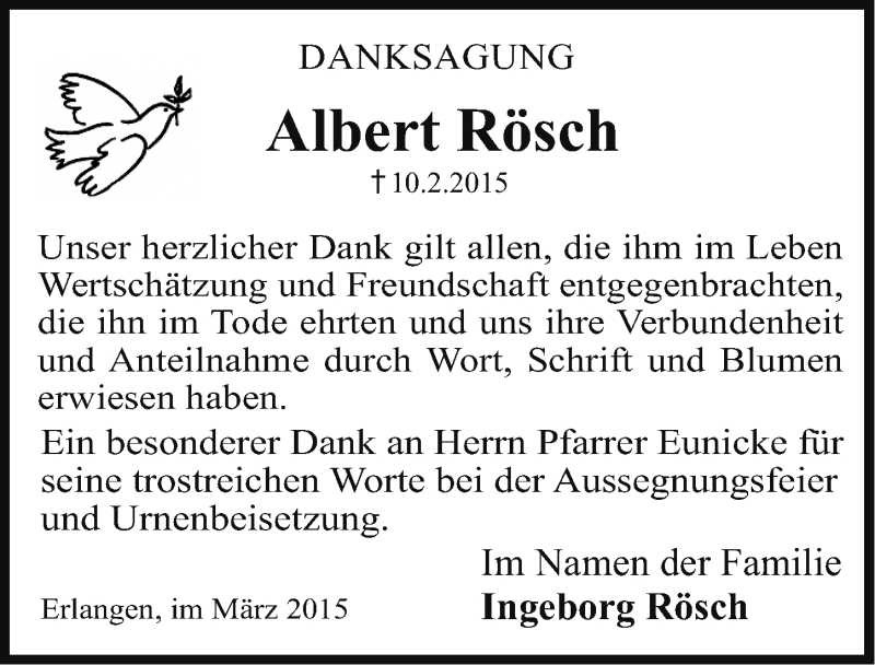  Traueranzeige für Albert Rösch vom 21.03.2015 aus Erlanger Nachrichten Lokal