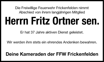 Traueranzeige von Friedrich Ortner von Altmühl-Bote Lokal