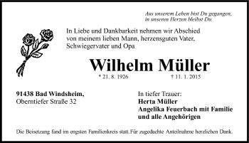 Traueranzeige von Wilhelm Müller von Gesamtausgabe Nürnberger Nachrichten/ Nürnberger Ztg.