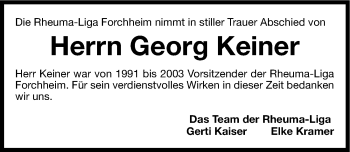 Traueranzeige von Georg Keiner von Nordbayerische Nachrichten Forchheim Lokal