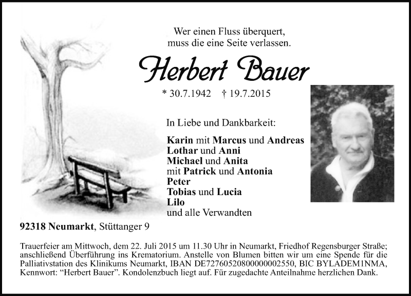 Traueranzeigen Von Herbert Bauer Trauernnde