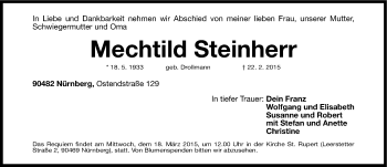Traueranzeige von Mechtild Steinherr von Gesamtausgabe Nürnberger Nachrichten/ Nürnberger Ztg.