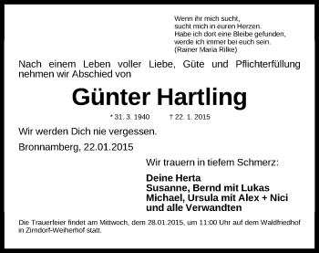 Traueranzeige von Günter Hartling von Fürther Nachrichten Lokal