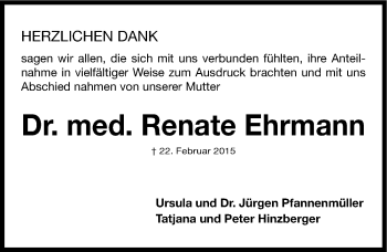 Traueranzeige von Renate Ehrmann von Gesamtausgabe Nürnberger Nachrichten/ Nürnberger Ztg.