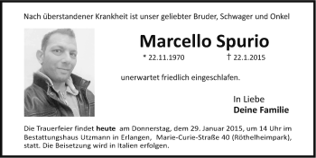 Traueranzeige von Marcello Spurio von Nordbayerische Nachrichten Herzogenaurach Lokal