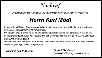 Traueranzeige von Karl Mödl von Neumarkter Nachrichten Lokal