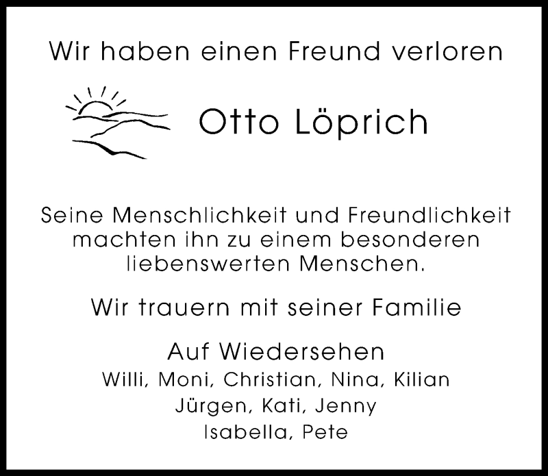  Traueranzeige für Otto Löprich vom 27.06.2015 aus Schwabach