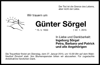 Traueranzeige von Günter Sörgel von Fürther Nachrichten Lokal