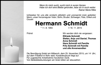 Traueranzeige von Hermann Schmidt von Schwabach