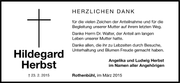Traueranzeige von Hildegard Herbst von Nordbayerische Nachrichten Forchheim Lokal