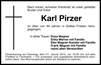 Traueranzeige von Karl Pirzer von Gesamtausgabe Nürnberger Nachrichten/ Nürnberger Ztg.