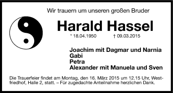 Traueranzeigen von Harald Hassel | trauer.nn.de