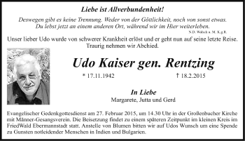 Traueranzeige von Udo Kaiser von HEN,HFO