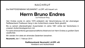 Traueranzeige von Bruno Endres von  Neumarkter Nachrichten Lokal